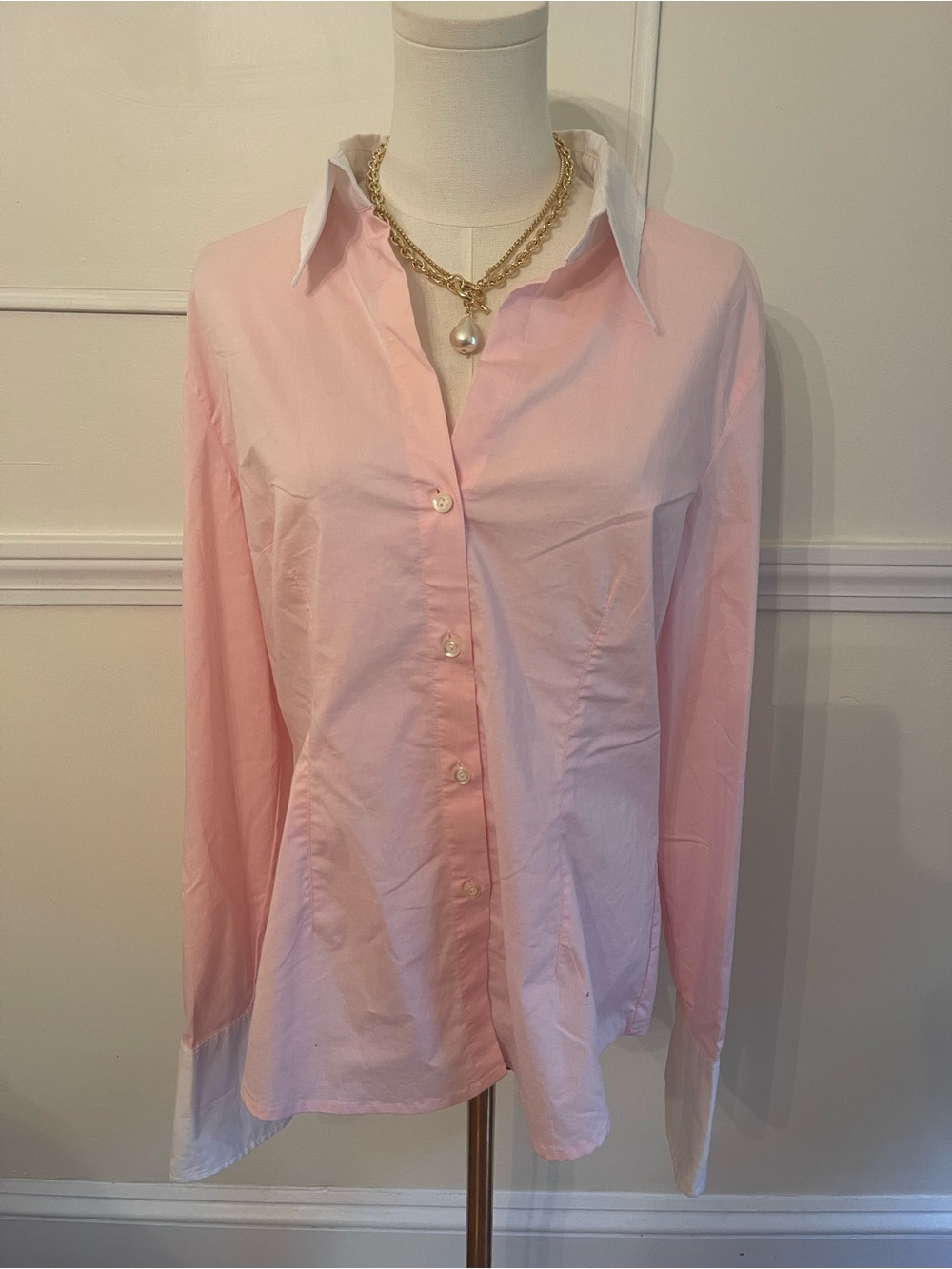 New York & Company Pink Button-Down Shirt with White Collar